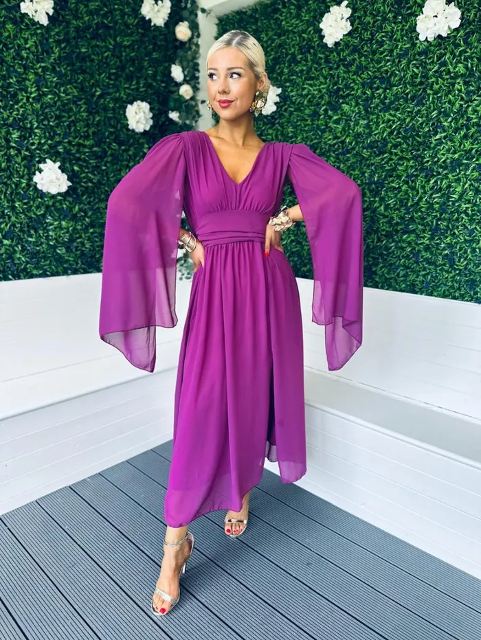 Alannah Cape Detail Midi Dress Berry Womens Canella Lane Midi