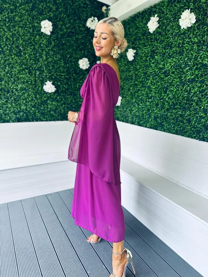 Alannah Cape Detail Midi Dress Berry Womens Canella Lane Midi