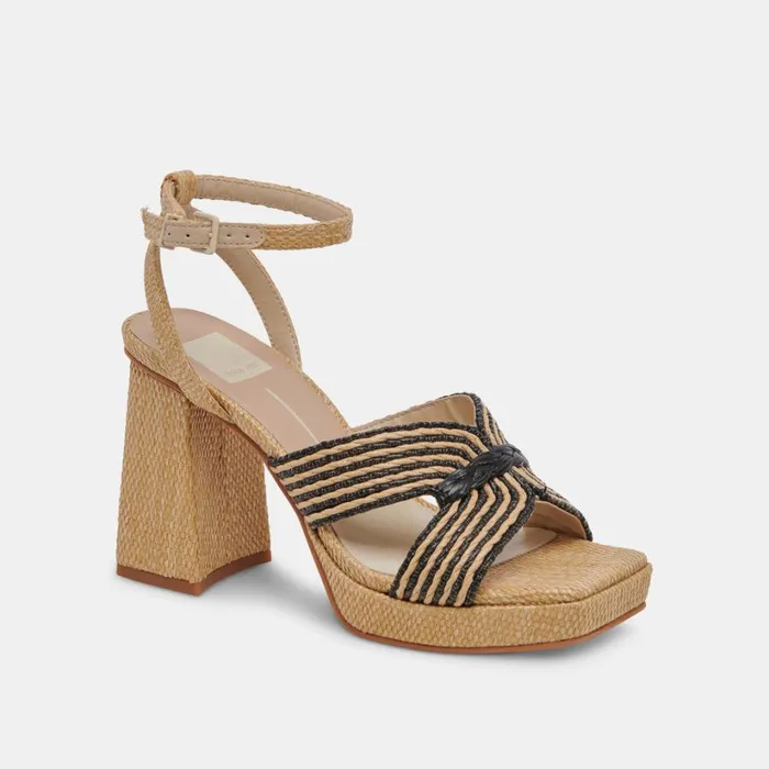 Aries Heels Black Natural Raffia Women Dolce Vita Sandals