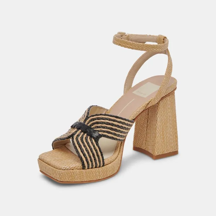 Aries Heels Black Natural Raffia Women Dolce Vita Sandals