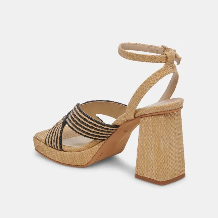 Aries Heels Black Natural Raffia Women Dolce Vita Sandals