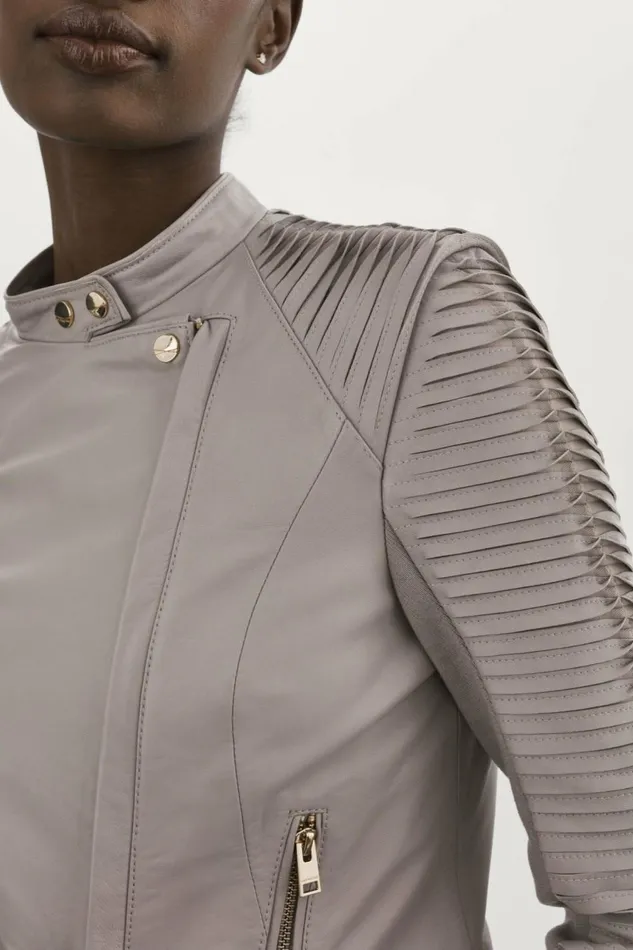 Azra Leather Biker Jacket Ash Grey Women Lamarque LEATHER JACKETS