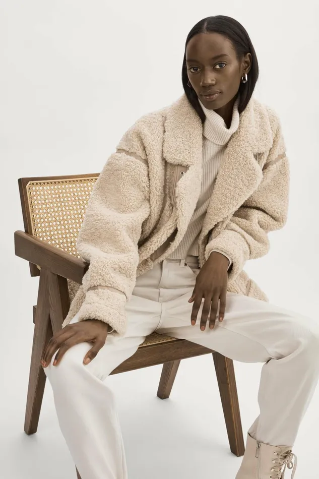 Badu Oversized Faux Shearling Jacket Beige Women Lamarque BEST SELLERS