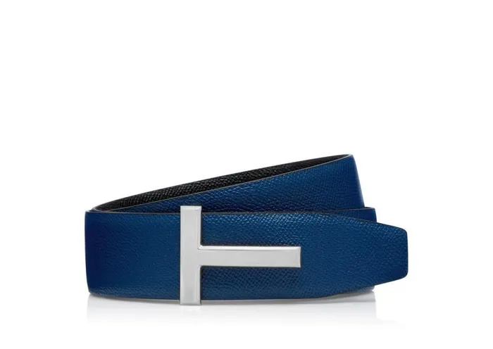 Belts Men TOM FORD SMALL GRAIN LEATHER T ICON BELT Black Ultramarine