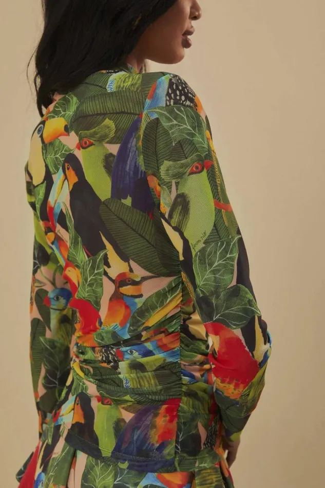 Blouses Women FARM Rio Bird Leaves Sand Tulle Blouse