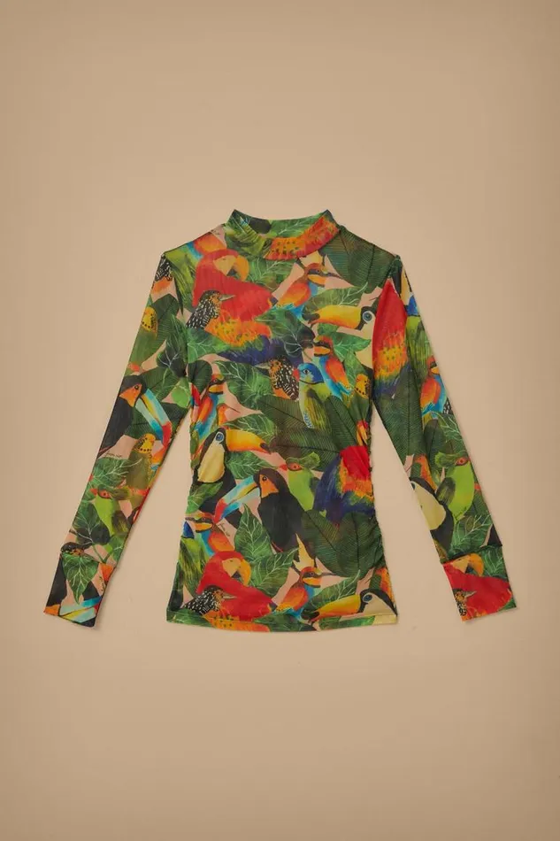 Blouses Women FARM Rio Bird Leaves Sand Tulle Blouse