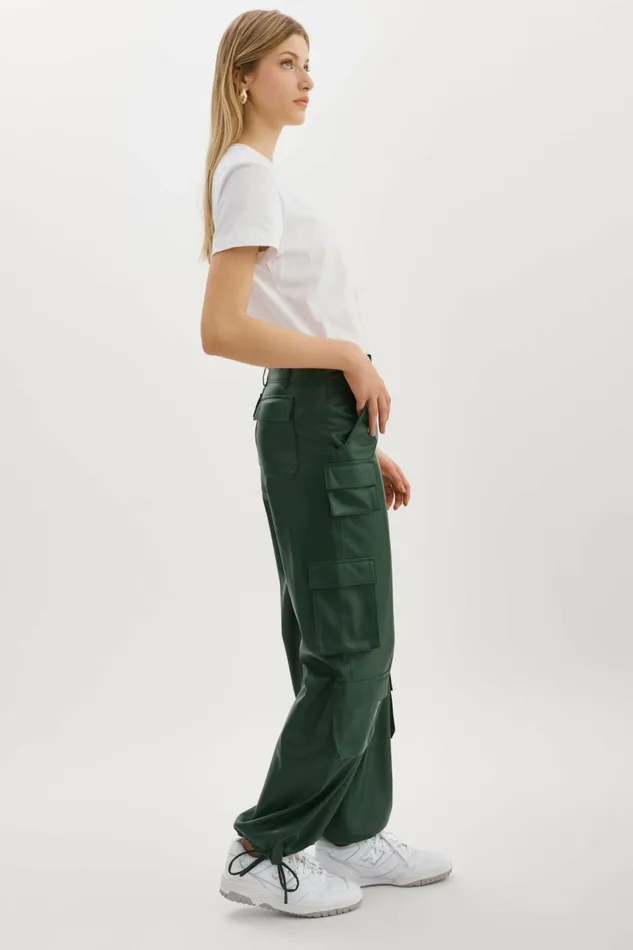 Bobbi Faux Leather Cargo Pants Alpine Green Women Lamarque PANTS