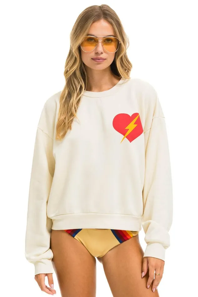 BOLT HEART RELAXED CREW SWEATSHIRT 8211 VINTAGE WHITE Men Aviator Nation Sweatshirts