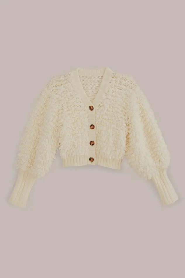 Cardigans Women FARM Rio OffWhite Textured V Neck Cardigan