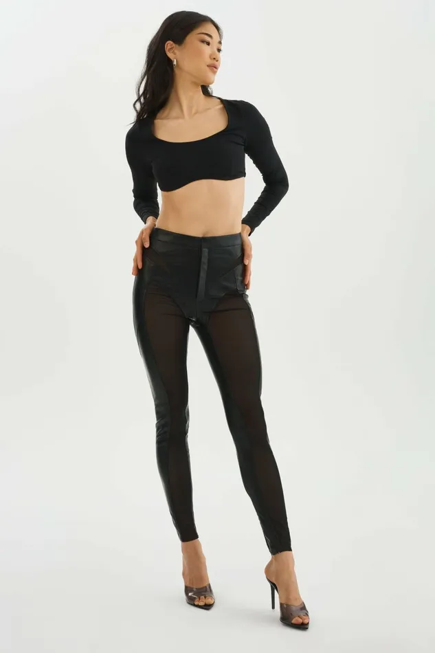 Celicia Faux Leather Mesh Leggings Black Women Lamarque PANTS