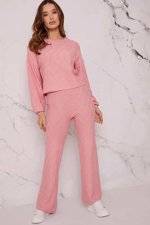Chi Chi London Diamond Stitch Loungewear Set In Pink Women Loungewear