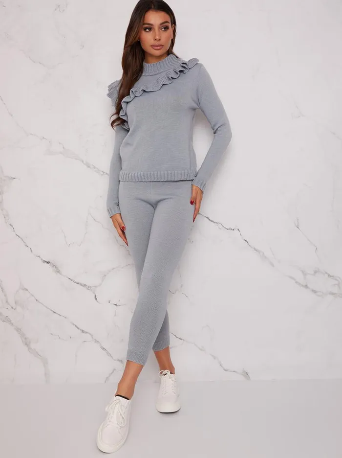 Chi Chi London TwoPiece Ruffle Detail Loungewear Set In Blue Women Loungewear