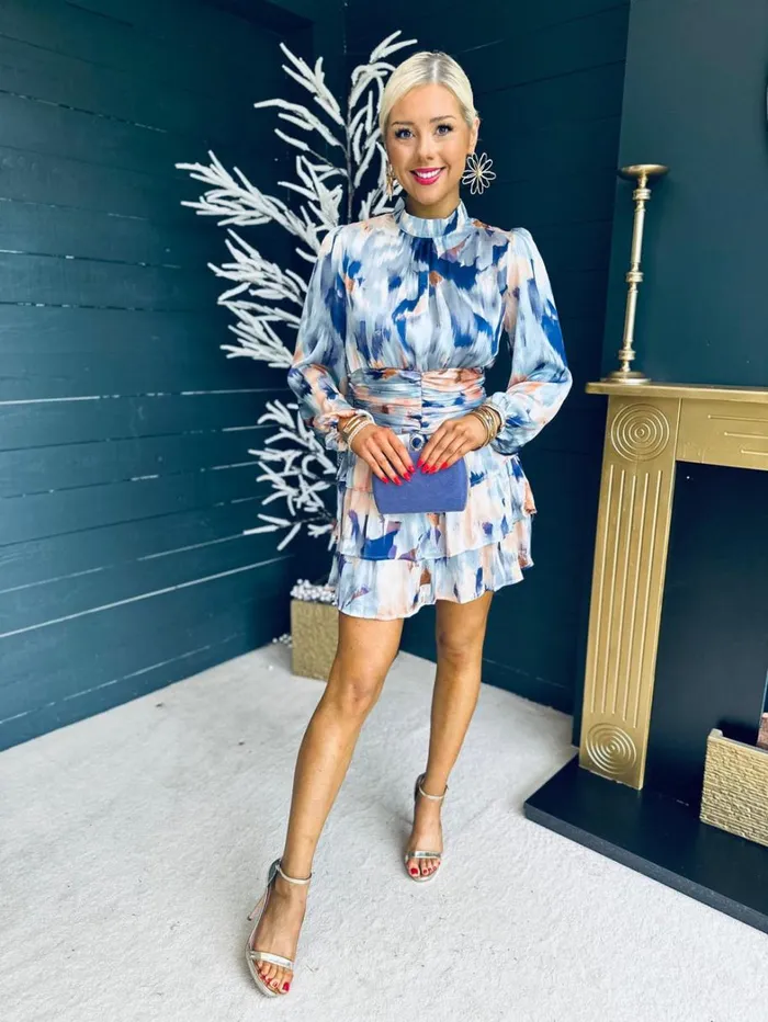 Clara High Neck Mini Dress Multi Blue Womens Canella Lane Mini
