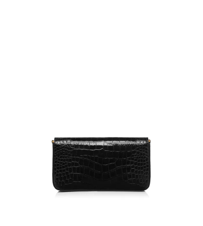 Clutches Women TOM FORD SHINY STAMPED CROCODILE LEATHER WALLIS MINI BAG Black