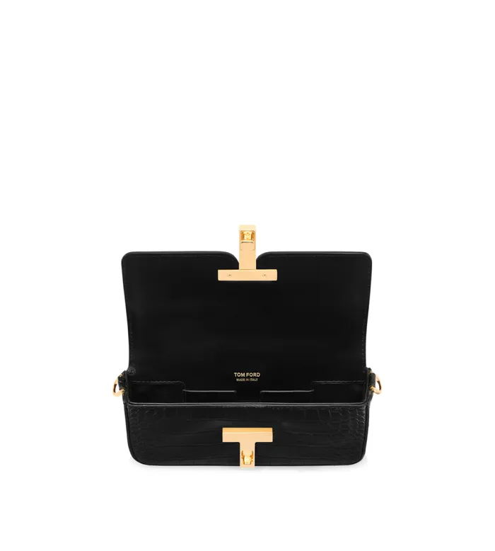Clutches Women TOM FORD SHINY STAMPED CROCODILE LEATHER WALLIS MINI BAG Black