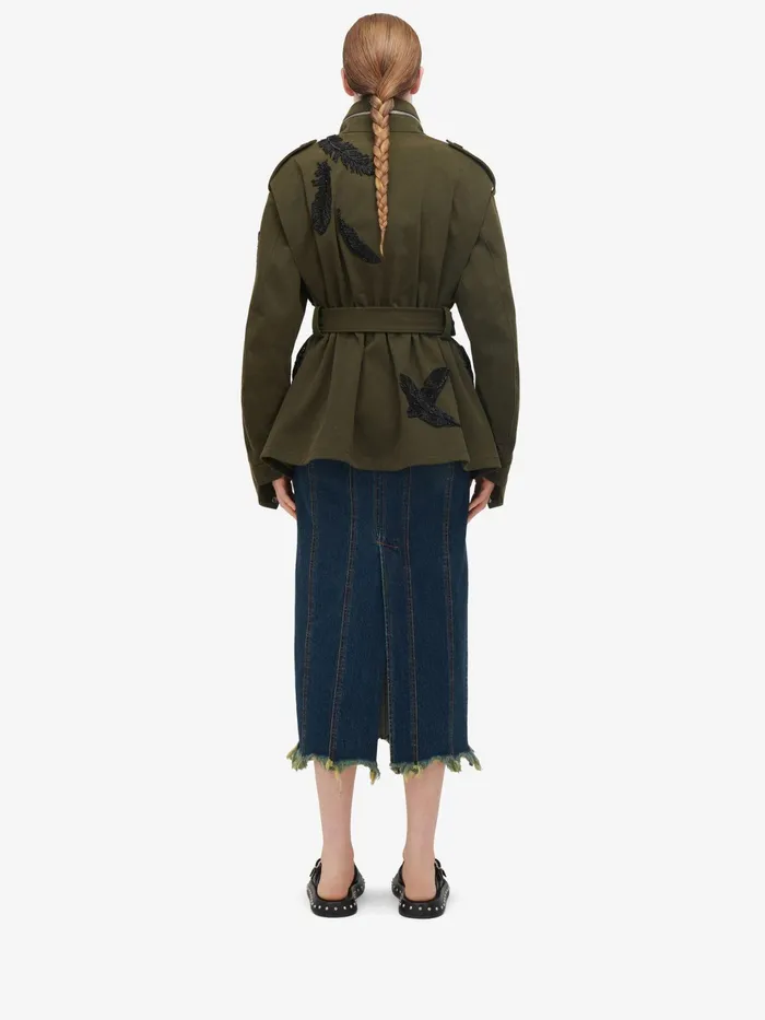 Coats And Outerwear Women Alexander McQueen Feather Embroidery Parka Jacket Khaki