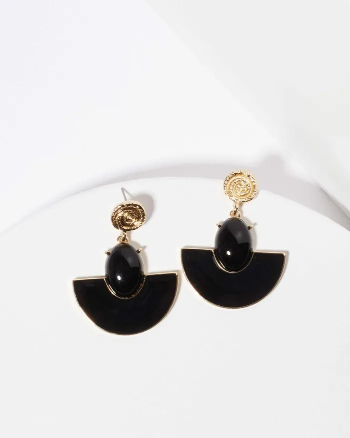 Colette By Colette Hayman Black Fan Drop Statement Earrings Jewellery Statement Earrings