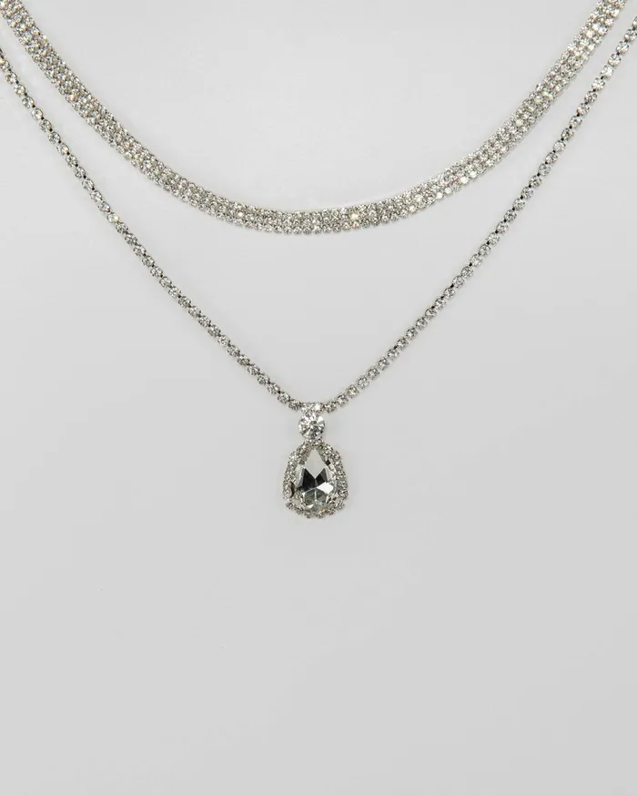 Colette By Colette Hayman Layered Crystal Crystal Chain 2 Layer With Pendant Rhodium Necklace 8211 Jewellery