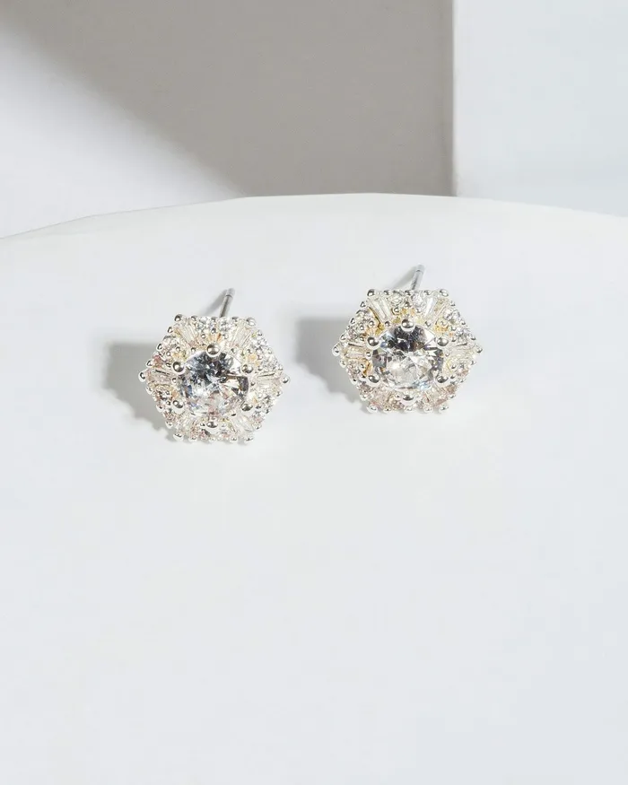 Colette By Colette Hayman Silver Cubic Zirconia Crystal Hexagon Stud Earrings Jewellery Stud