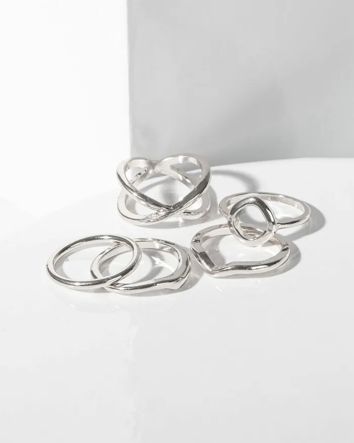 Colette By Colette Hayman Silver Fine Wavy Ring Pack Jewellery Stacking