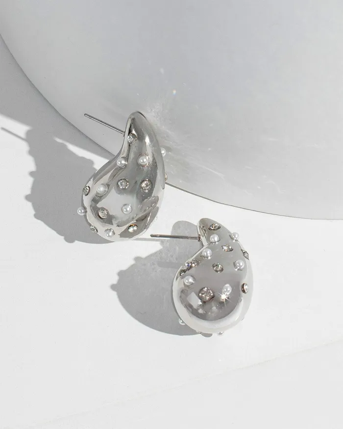 Colette By Colette Hayman Statement Earrings Silver Studded Tear Drop Earrings 8211 Jewellery