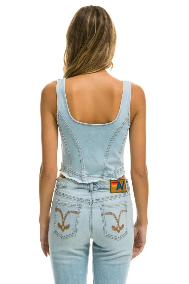 DENIM TOP ZIP FRONT BUSTIER 8211 SUPER LIGHT WomenMen Aviator Nation Denim