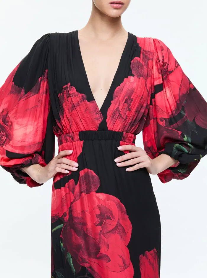 Dresses Women Alice Olivia Clarissa Maxi Dress Peony Petals Bright Ruby