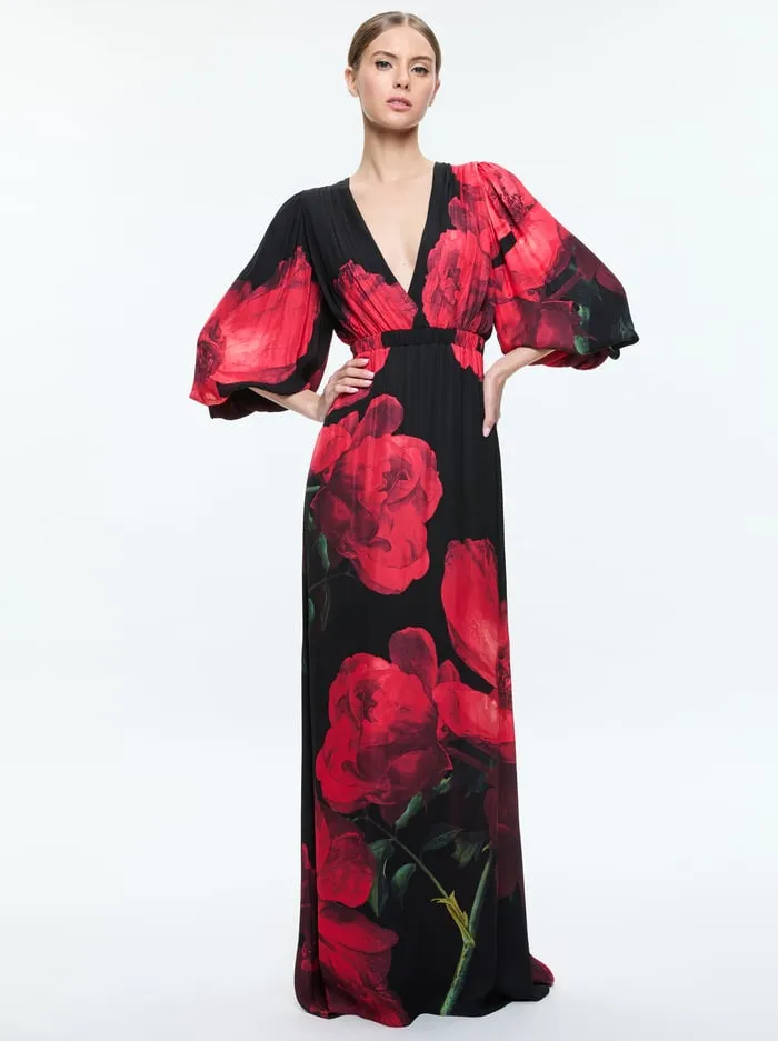 Dresses Women Alice Olivia Clarissa Maxi Dress Peony Petals Bright Ruby