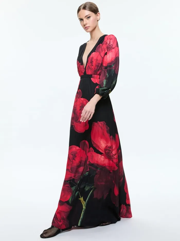 Dresses Women Alice Olivia Clarissa Maxi Dress Peony Petals Bright Ruby