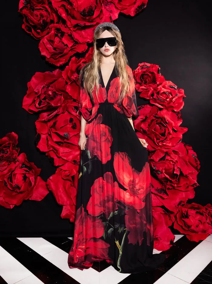 Dresses Women Alice Olivia Clarissa Maxi Dress Peony Petals Bright Ruby