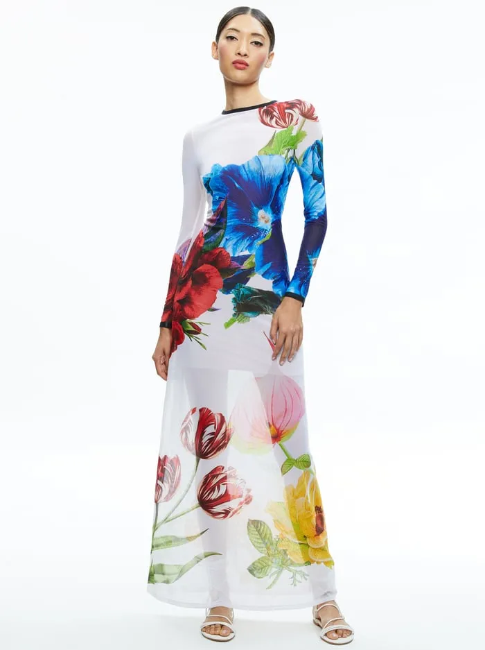 Dresses Women Alice Olivia Delora Long Sleeve Crew Neck Maxi Dress Le Parisien