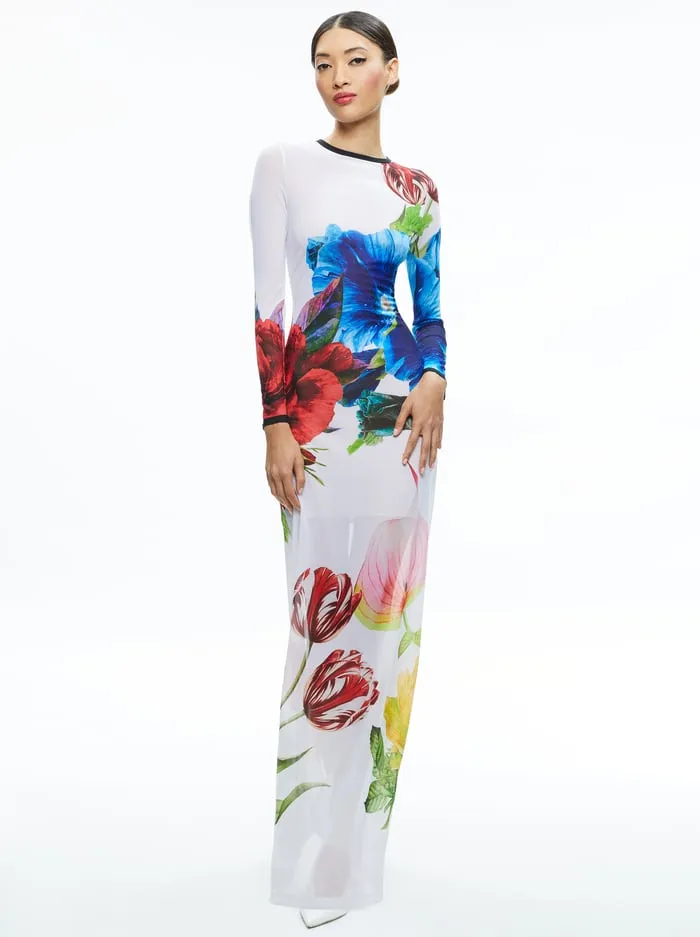 Dresses Women Alice Olivia Delora Long Sleeve Crew Neck Maxi Dress Le Parisien