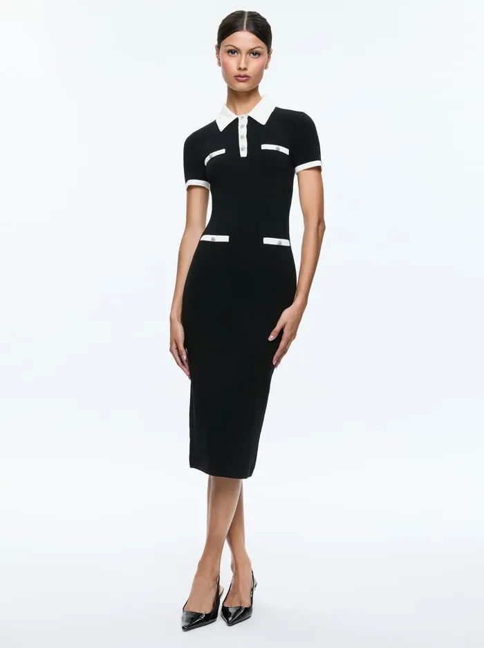 Dresses Women Alice Olivia Iris Midi Sweater Dress Blacksoft White