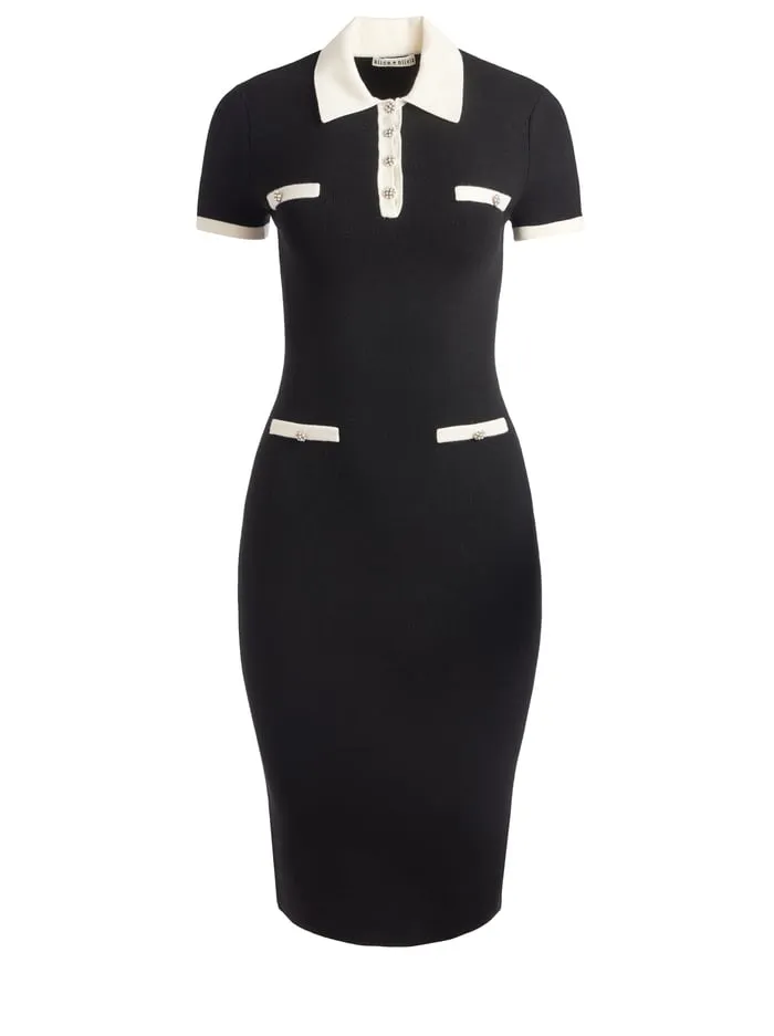 Dresses Women Alice Olivia Iris Midi Sweater Dress Blacksoft White