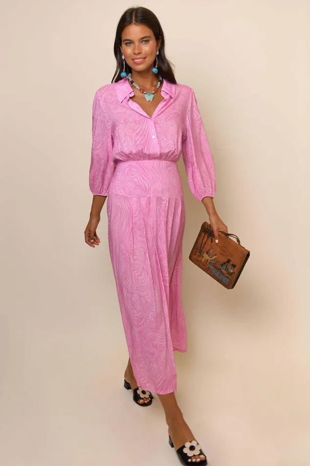 Dresses Women RIXO Izzy Pink Marble Zebra