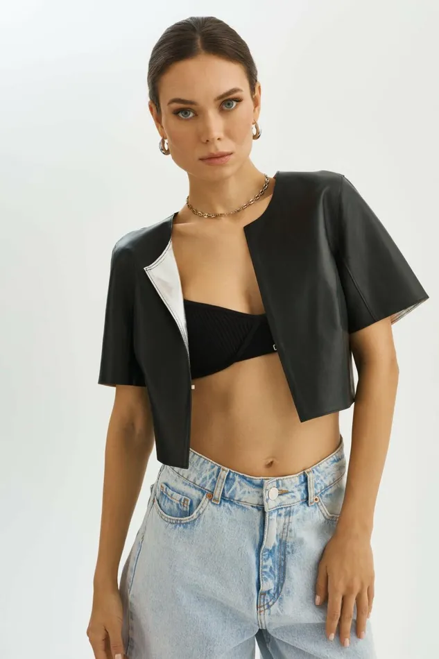 Elia Reversible Jacket Blacksilver Women Lamarque LEATHER JACKETS