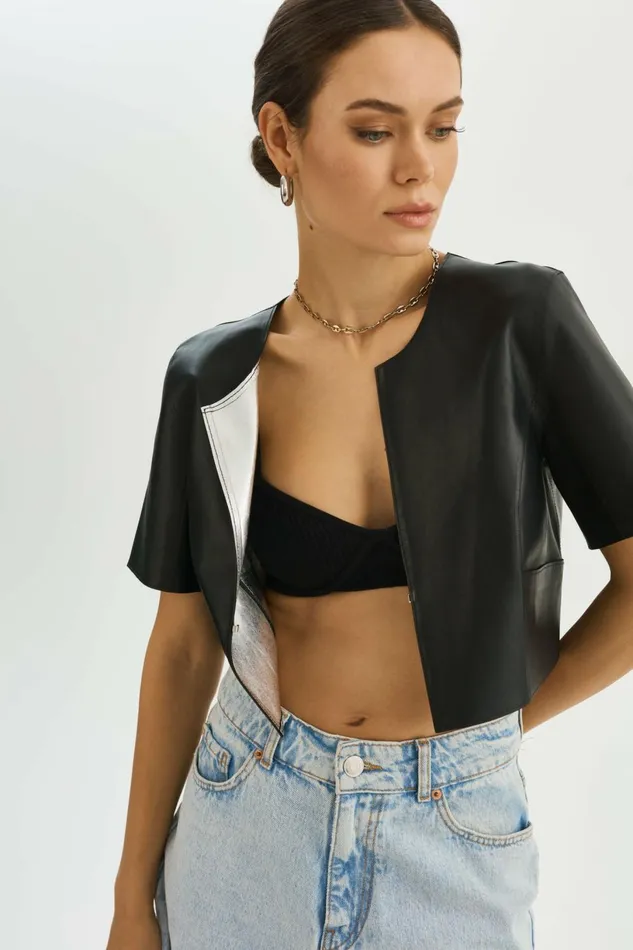 Elia Reversible Jacket Blacksilver Women Lamarque LEATHER JACKETS