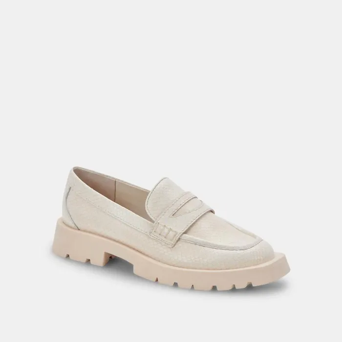 Elias Flats Ivory Embossed Leather Women Dolce Vita Flats and Loafers