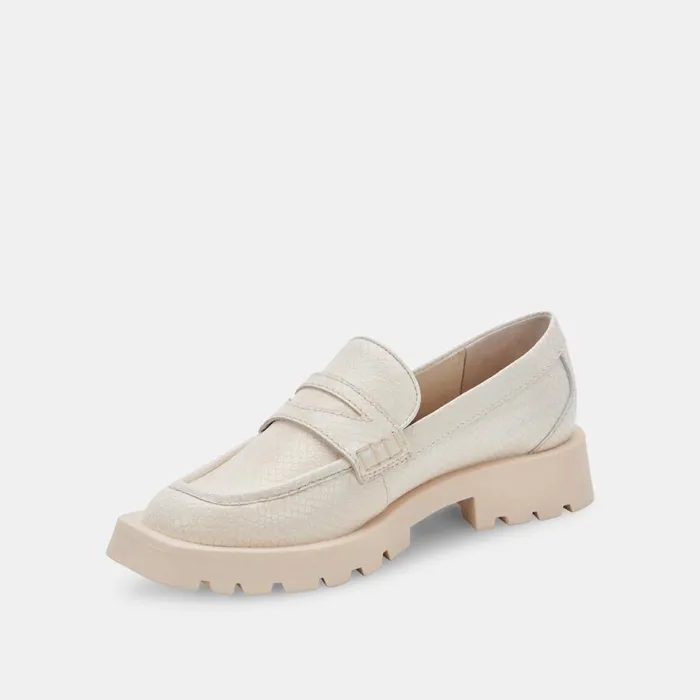 Elias Flats Ivory Embossed Leather Women Dolce Vita Flats and Loafers