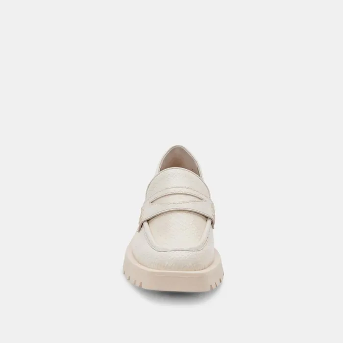 Elias Flats Ivory Embossed Leather Women Dolce Vita Flats and Loafers