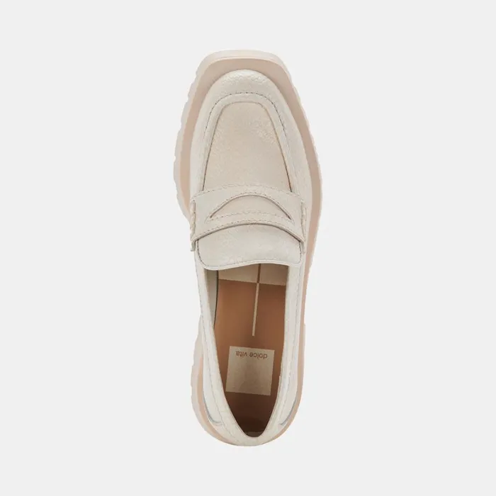 Elias Flats Ivory Embossed Leather Women Dolce Vita Flats and Loafers