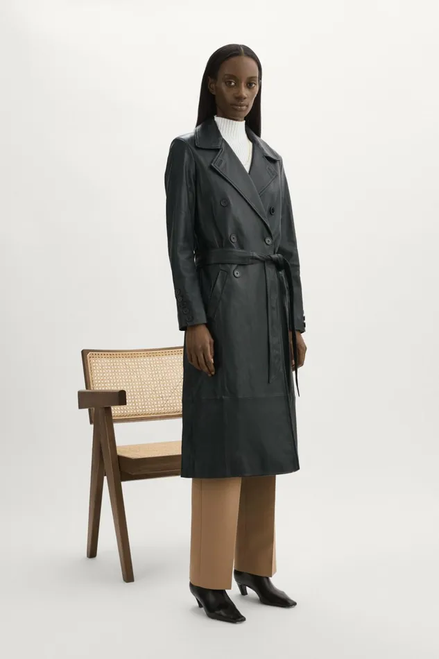 Erma Leather Trench Coat Black Women Lamarque LEATHER JACKETS