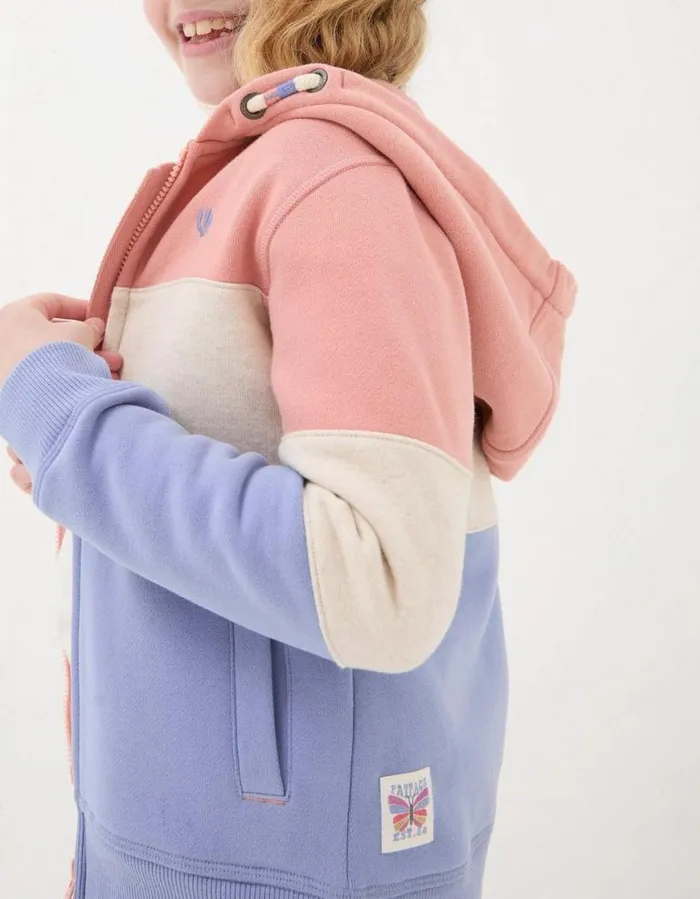 Girls Sweatshirts and Hoodies FatFace Colour Block ZipThrough Hoodie Washed Blue