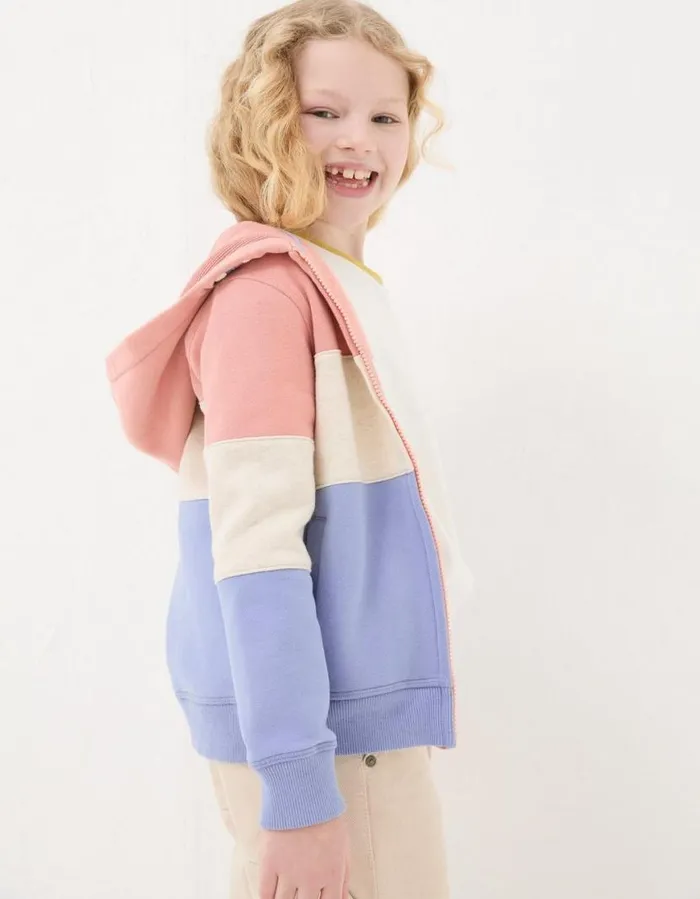 Girls Sweatshirts and Hoodies FatFace Colour Block ZipThrough Hoodie Washed Blue