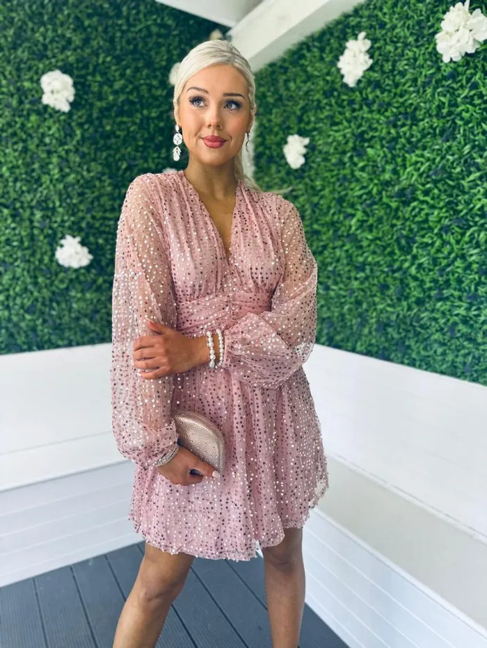 Gwen Sequin Mini Dress Pink Womens Canella Lane Mini