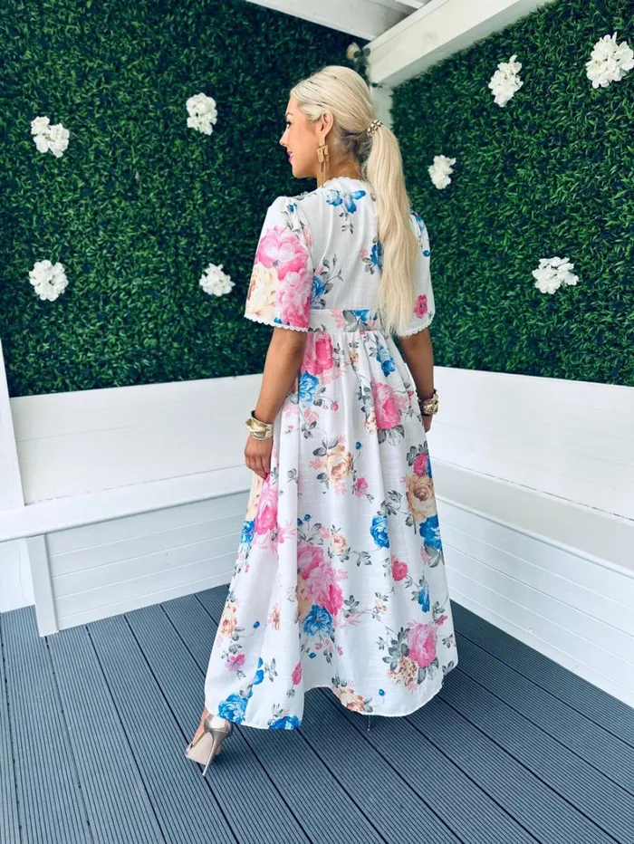 Havana Floral Button Down Maxi Dress White Womens Canella Lane Mini