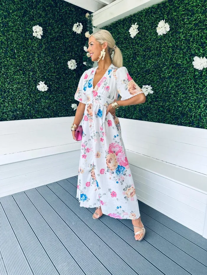 Havana Floral Button Down Maxi Dress White Womens Canella Lane Mini