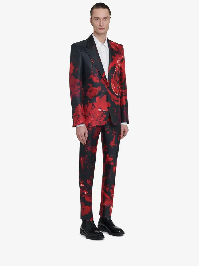 Jackets Men Alexander McQueen Wax Flower SingleBreasted Jacket Blackred