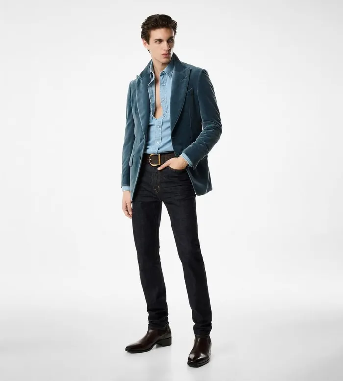 Jackets Men TOM FORD LIGHT VELVET ATTICUS JACKET Avian Blue Jackets Men TOM FORD LIGHT VELVET ATTICUS JACKET Avian Blue