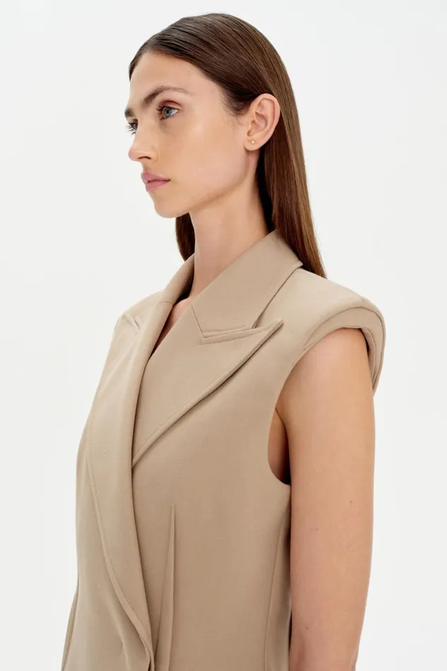 Jonathan Simkhai Kona Vest Camel Melange Women Tops and Bodysuits